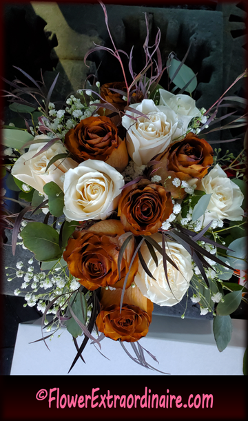 brown and white roses - fall bouquets