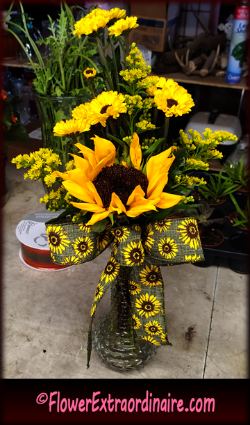 yellow sunflower and daisies - vase full of flowers